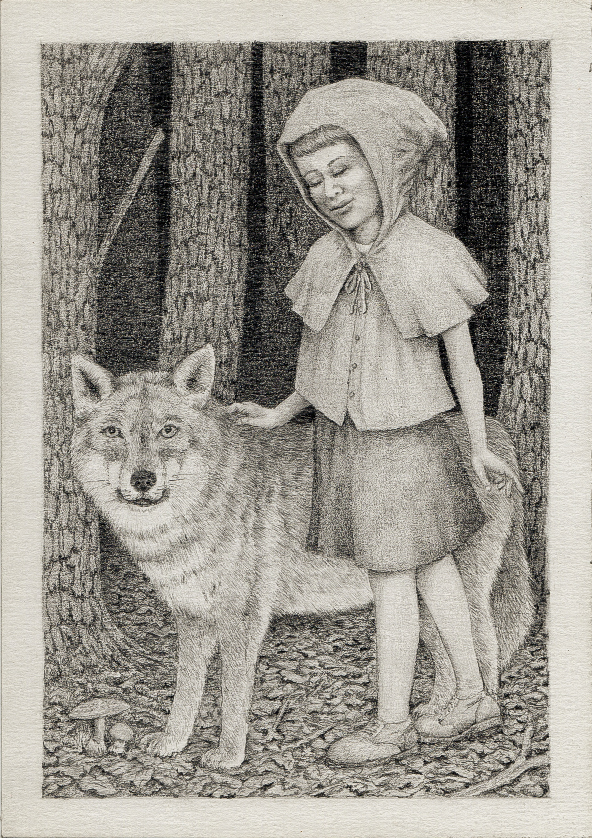 Cap y el lobo — Grafito sobre papel – 29,7x42cm – 2026
