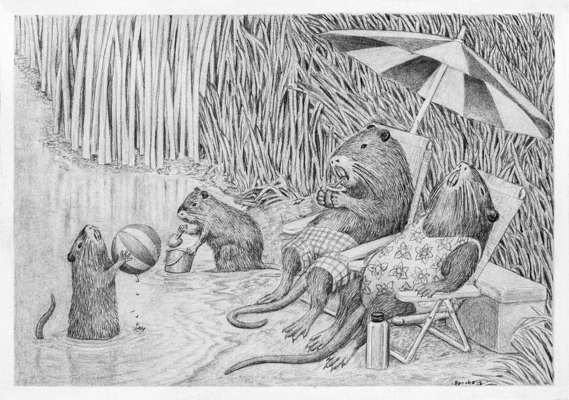 Summertime — Grafito sobre papel – 42x29,7cm – 2025