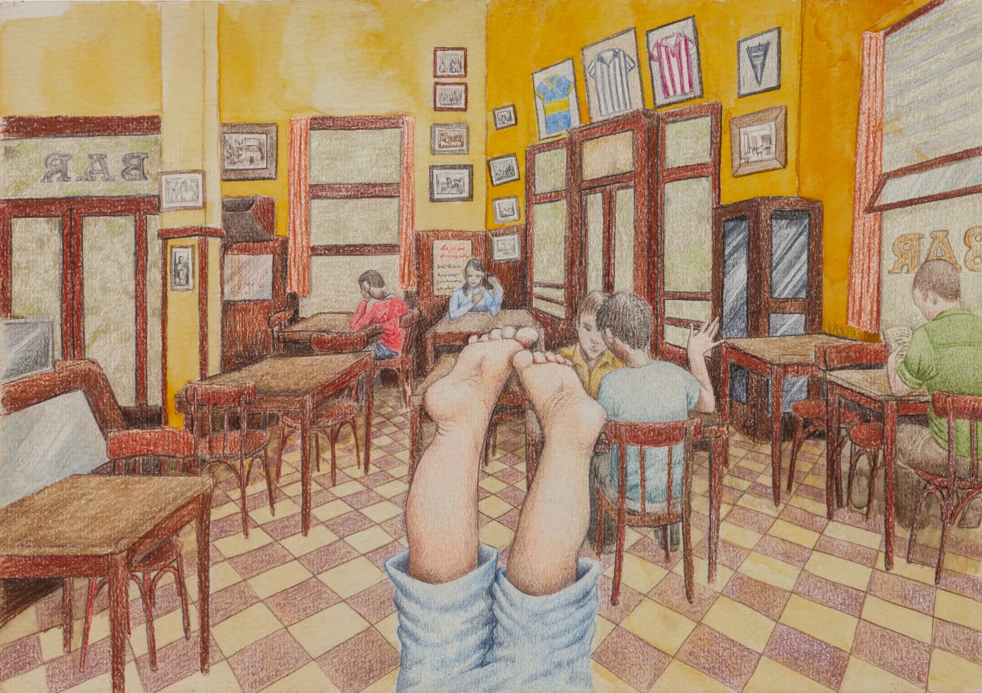 Montoto dice, y nadie lo oye, que nació al revés — Lápiz de color sobre papel – 29,7x42cm – 2026